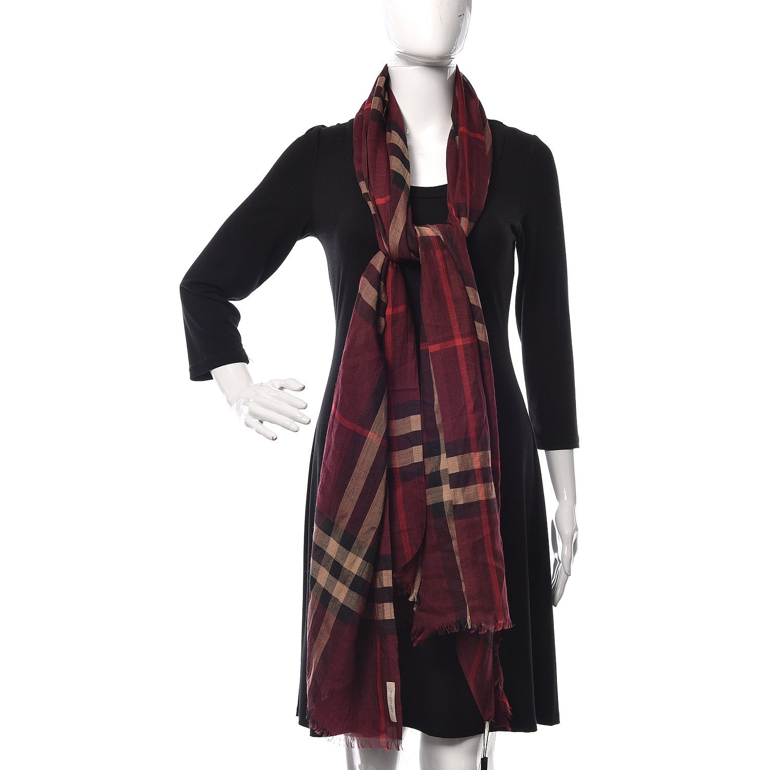 Burberry Wool Silk Gauze Giant Check Scarf Claret 2 of 5