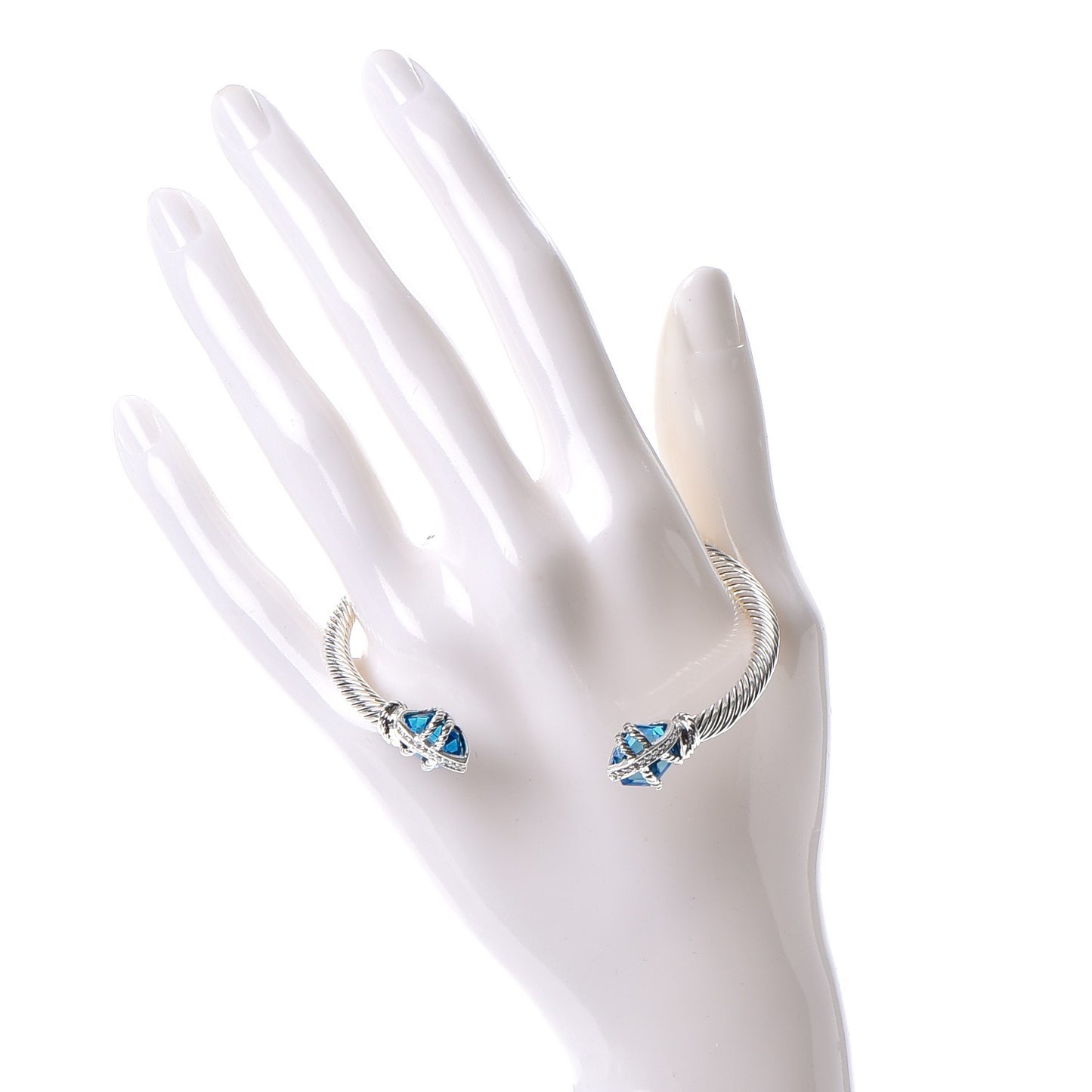 Sterling Silver Hampton Blue Topaz Diamond 4mm Cable Wrap Bracelet