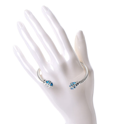 David Yurman Sterling Silver Hampton Blue Topaz Diamond 4mm Cable Wrap Bracelet 2 of 5