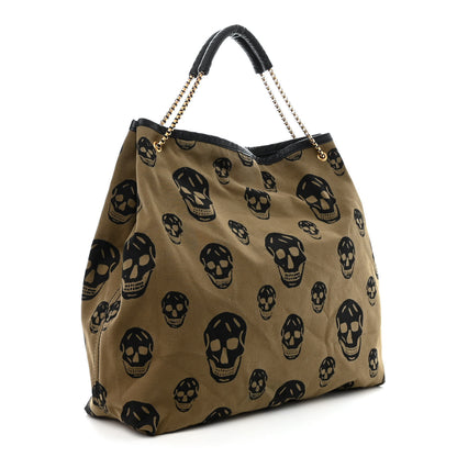 Alexander McQueen Canvas Skull Print Shoulder Bag Green Black 3 of 10
