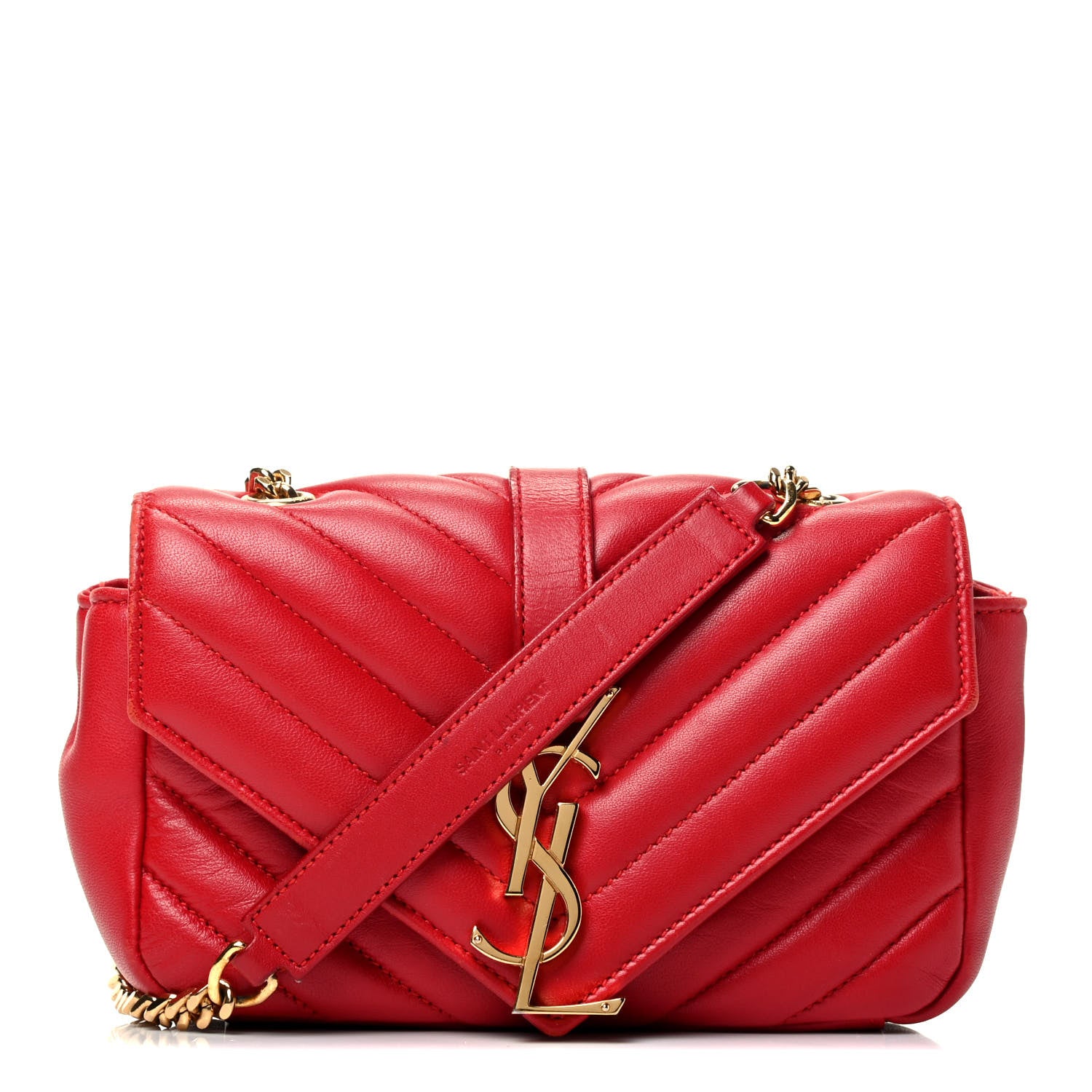 Saint Laurent Calfskin Matelasse Chevron Classic Monogram Baby Chain Bag New Red 1 of 4