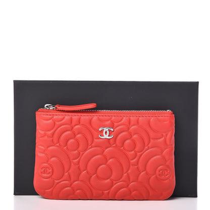 Chanel Goatskin Camellia Embossed Cosmetic Pouch Red 10 of 10