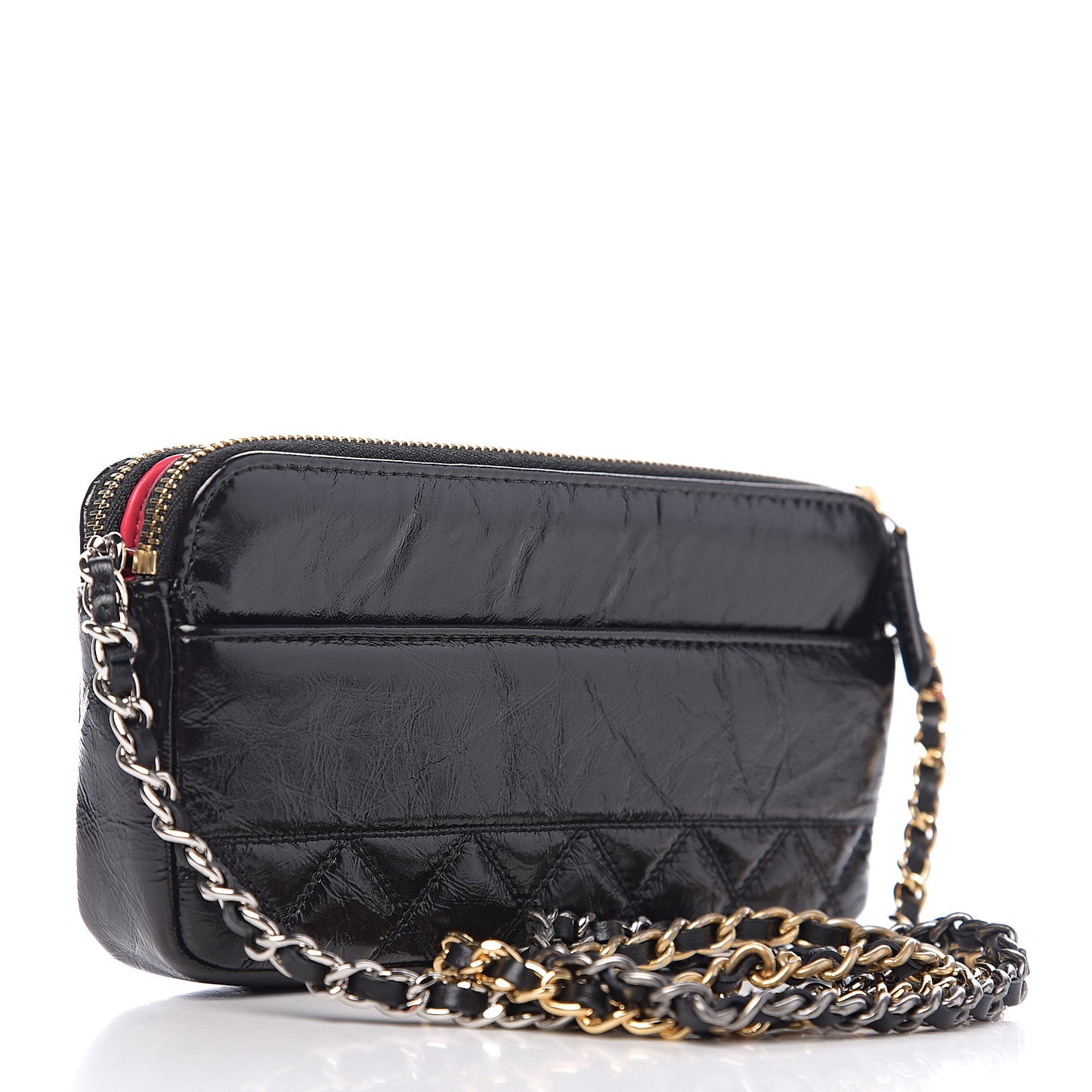 Glazed Aged Calfskin Quilted CC Small Clutch With Chain Black