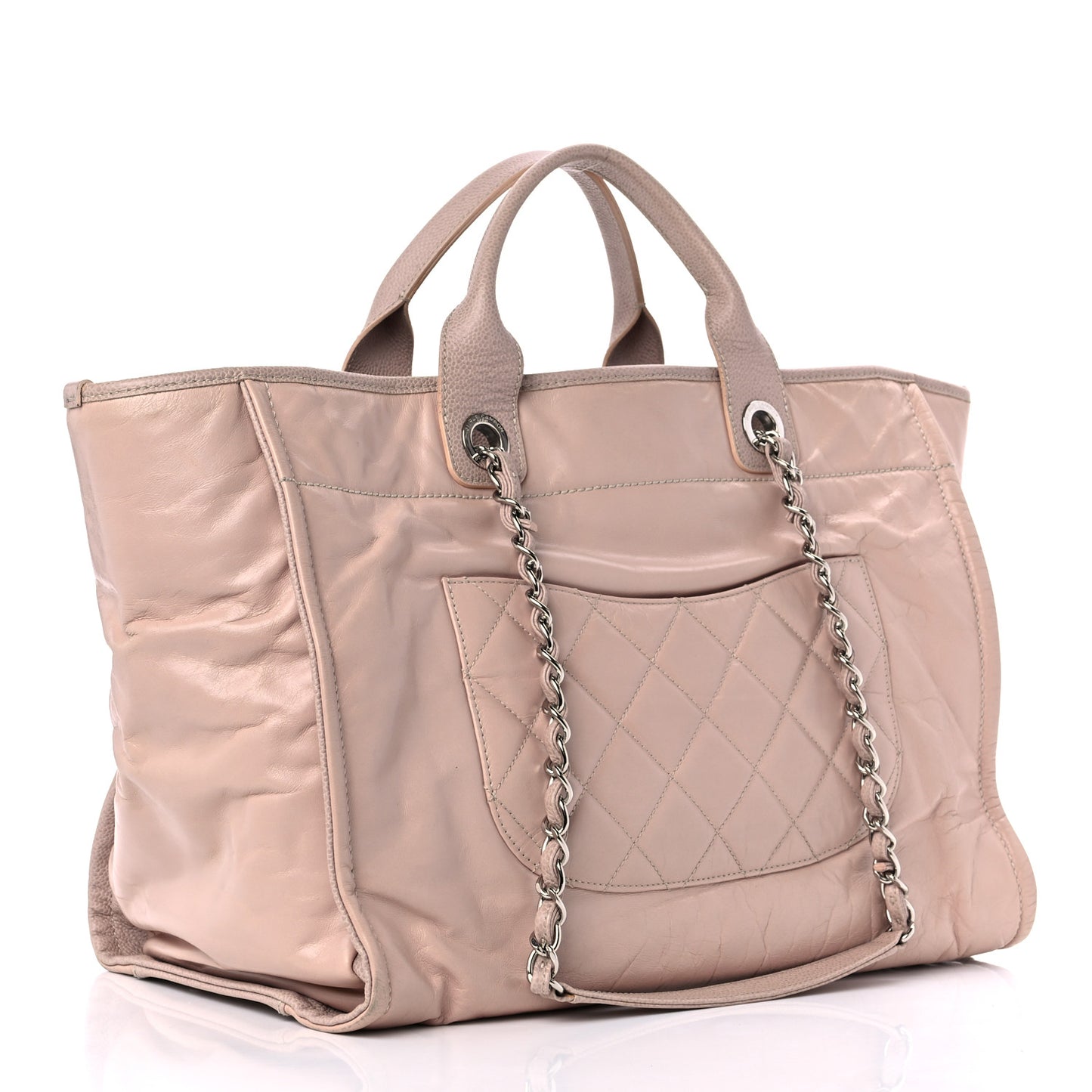 Glazed Calfskin Large Deauville Tote Light Pink