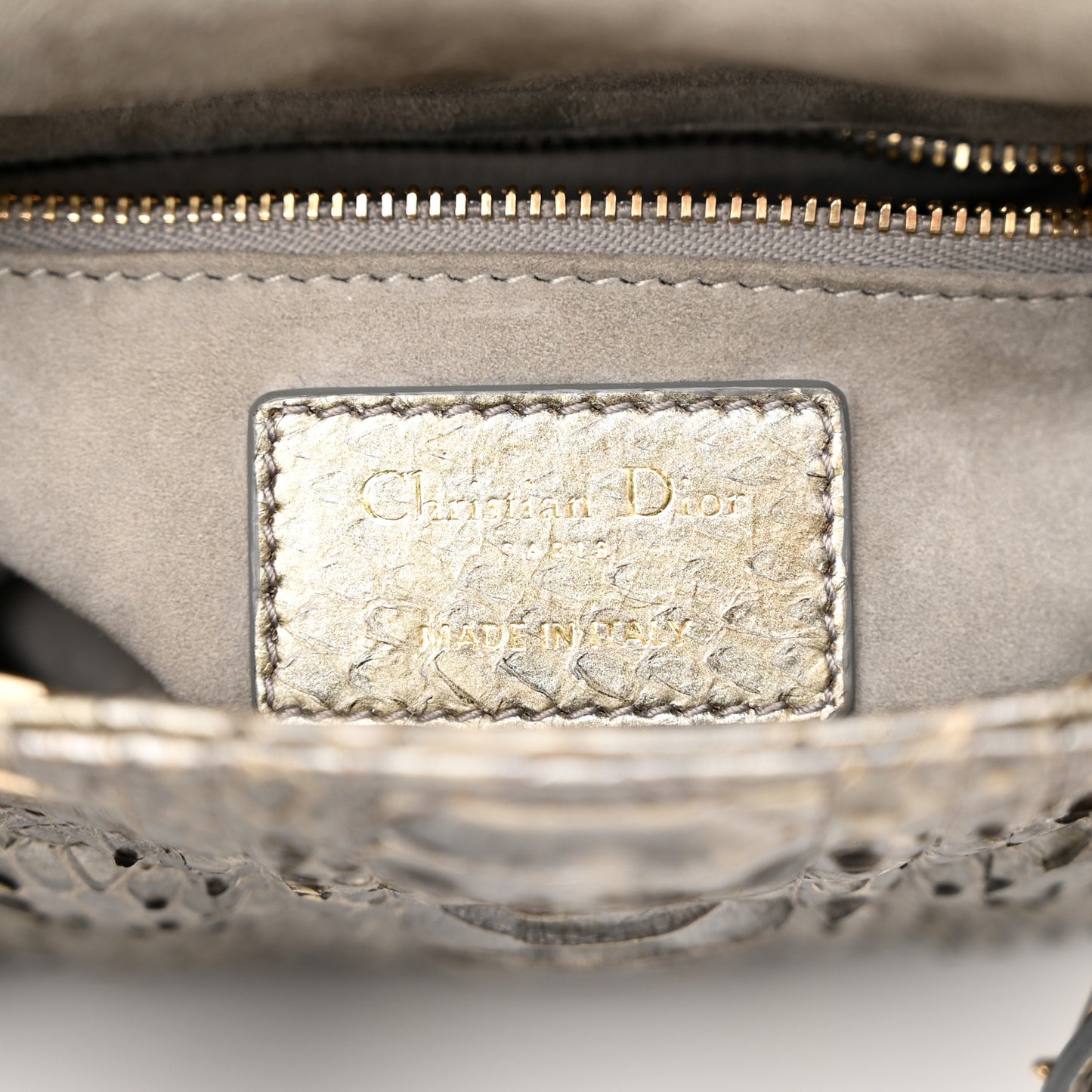Metallic Snakeskin Cannage Mini Lady Dior Silver