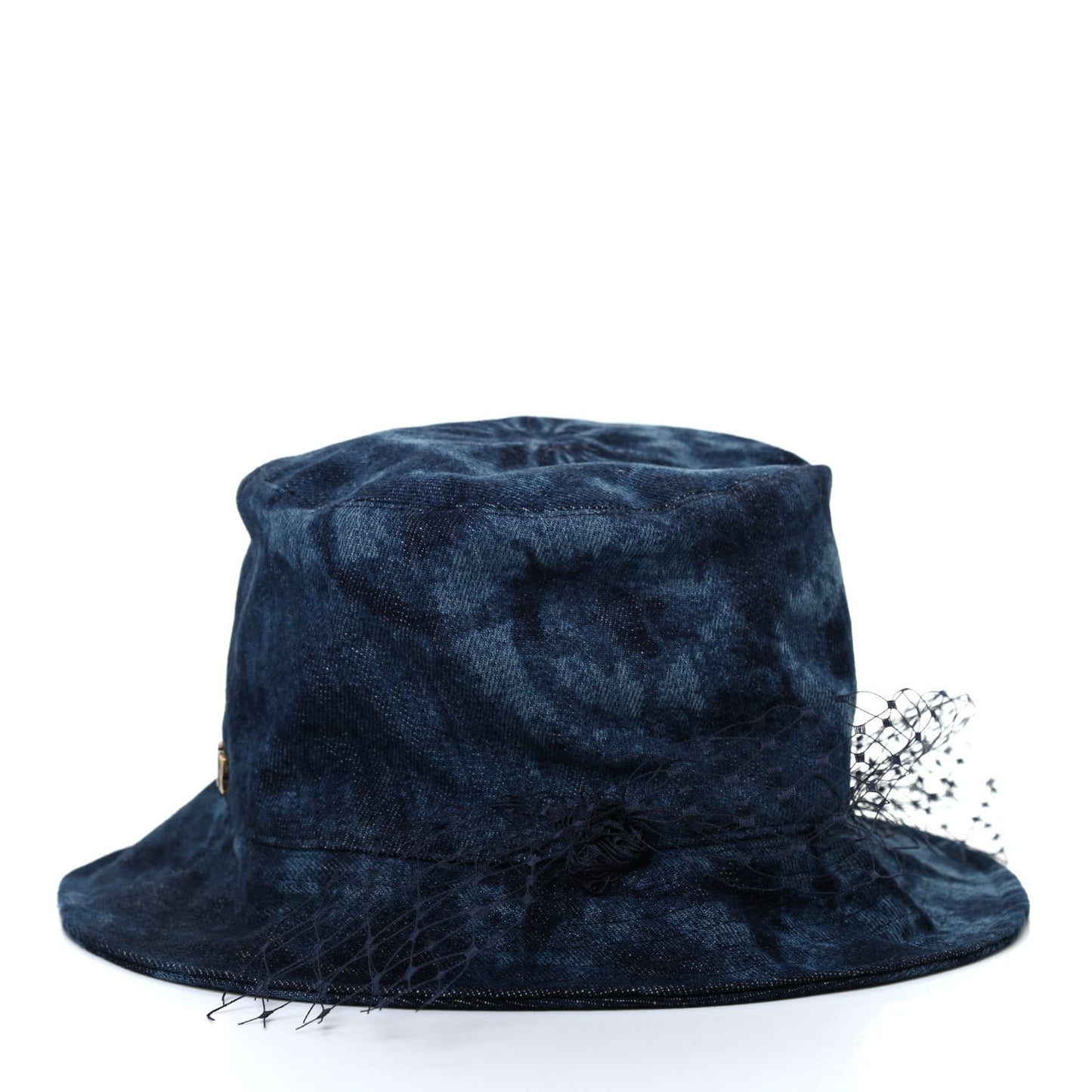 Cotton Small Kaleidoscopic Brim Bucket Hat with Veil 57 Blue