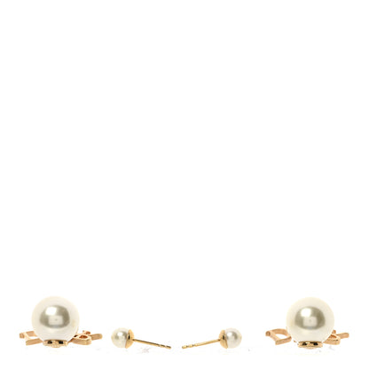 Christian Dior Pearl Tribal Logo Earrings Gold White 3 of 5