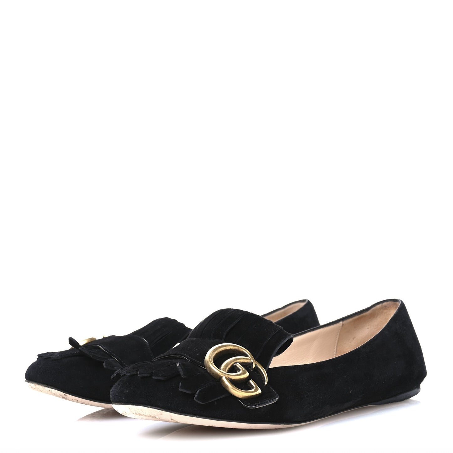Kid Scamosciato GG Marmont Fringe Flats 36.5 Black