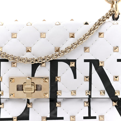Valentino Garavani Lambskin VLTN Print Medium Rockstud Spike Shoulder Bag Optic White Black 7 of 9