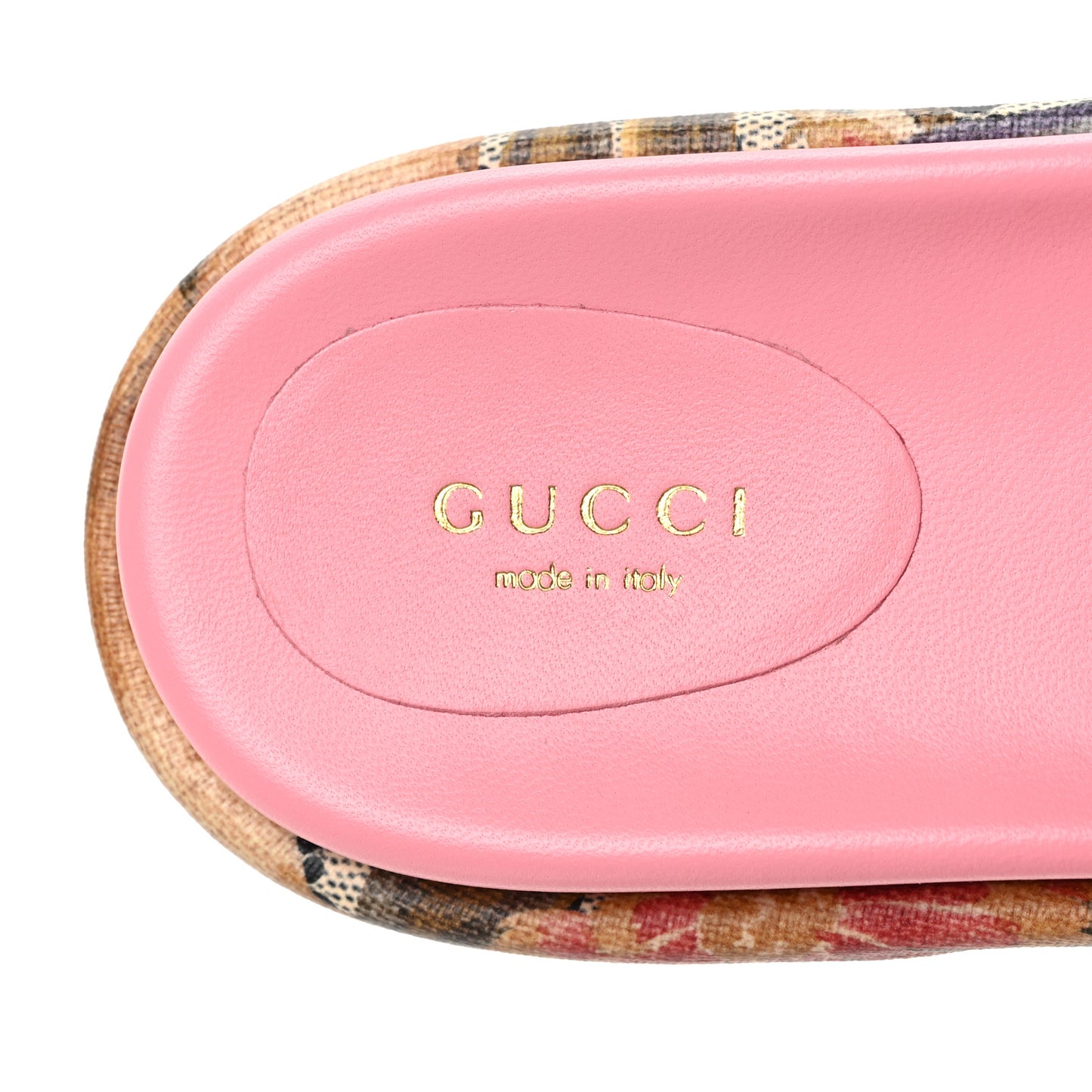 GG Supreme Monogram Water Flora Angelina Platform Slide Sandals 39.5 Beige Blue Multicolor