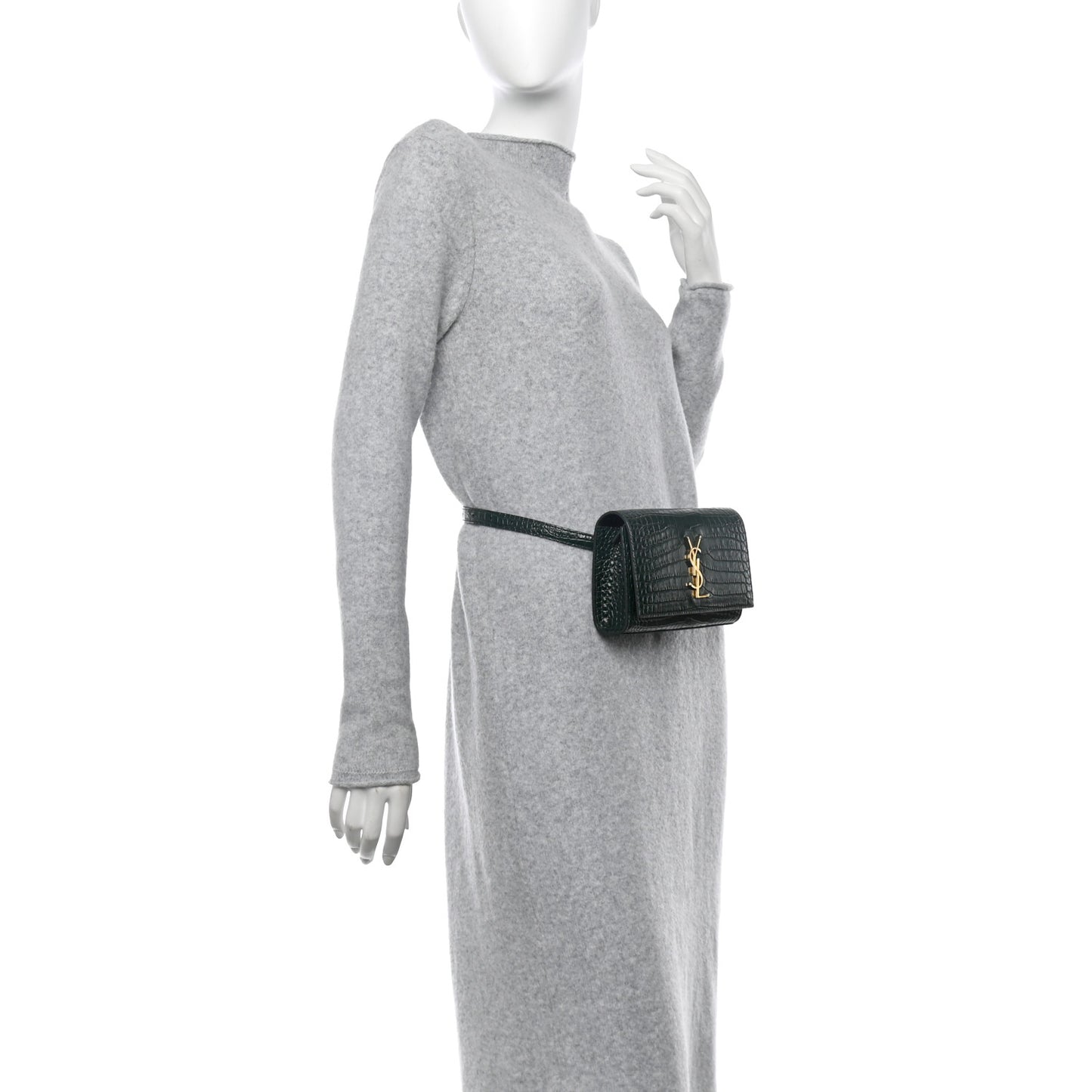 Calfskin Crocodile Embossed Monogram Kate Belt Bag  Dark Mint
