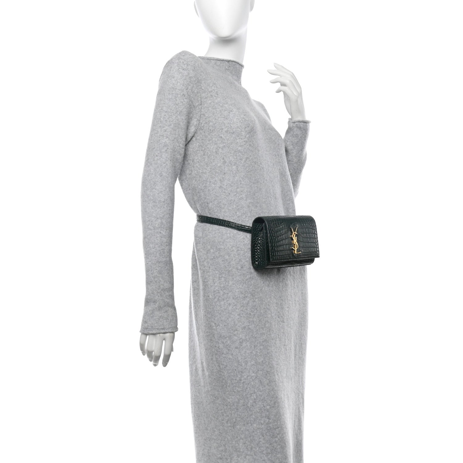 Saint Laurent Calfskin Crocodile Embossed Monogram Kate Belt Bag  Dark Mint 2 of 9