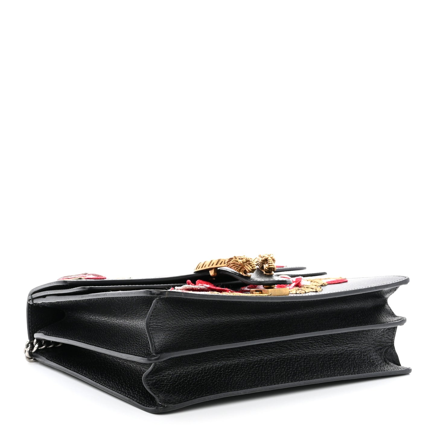 Calfskin Web Floral Embroidered Medium Dionysus Shoulder Bag Black
