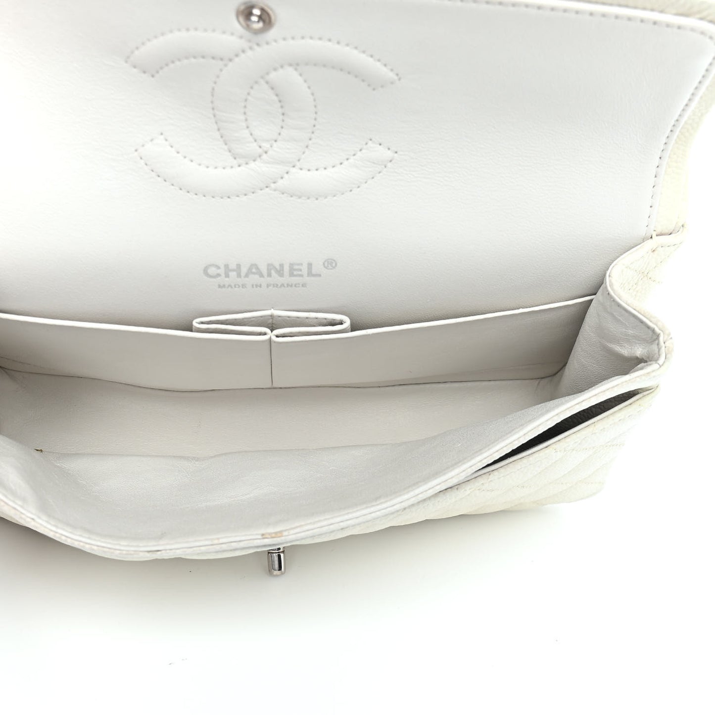 Caviar Quilted Medium Double Flap White