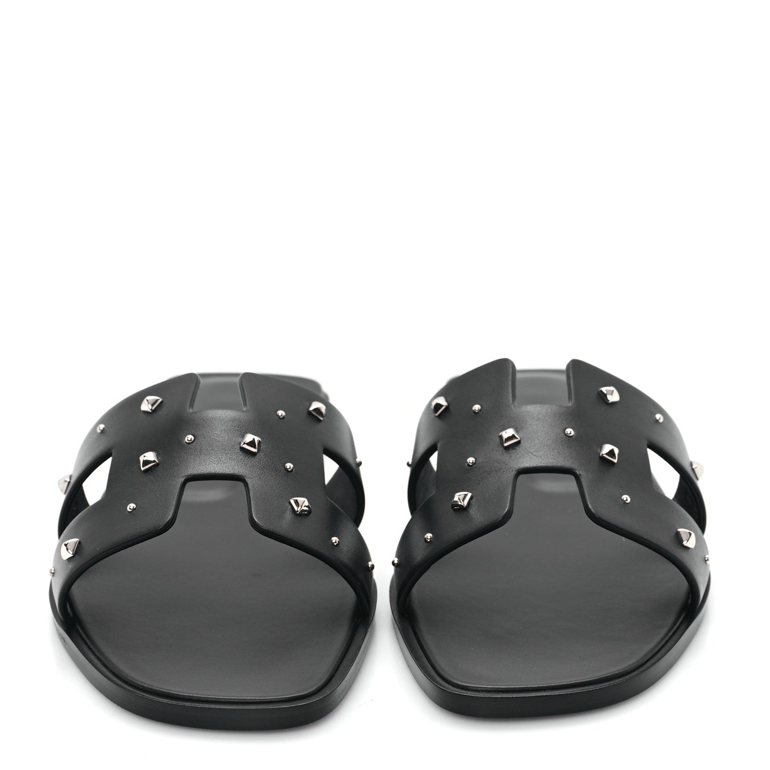 Hermes Calfskin Studded Oran Sandals 37.5 Black 3 of 10
