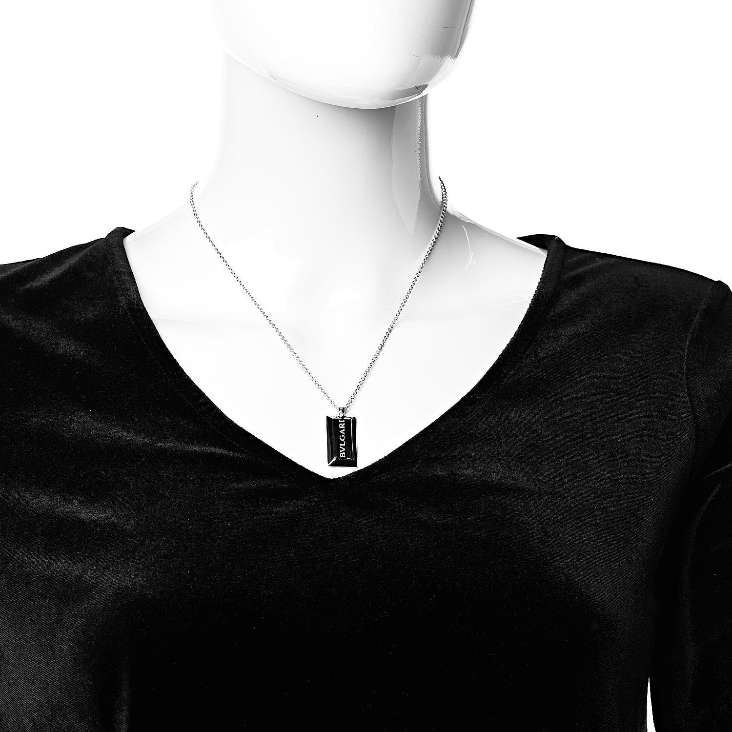 Bulgari 18K White Gold Diamond Signature Bar Pendant Necklace 2 of 7