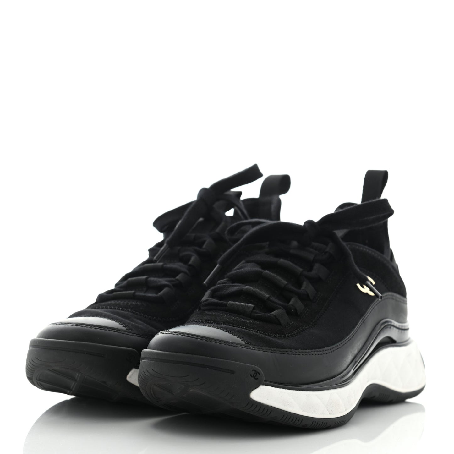 Velvet Calfskin Mixed Fibers CC Sneakers 39 Black