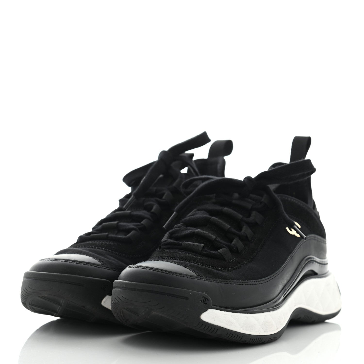 Chanel Velvet Calfskin Mixed Fibers CC Sneakers 39 Black 3 of 8
