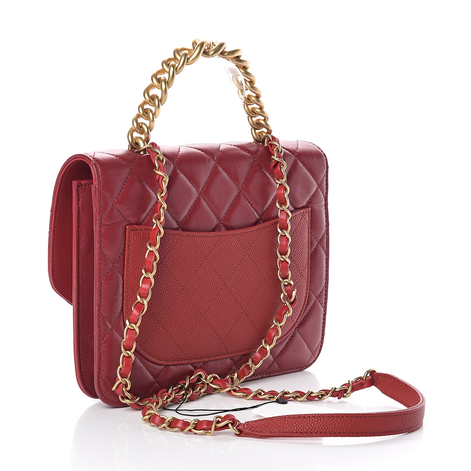 Chanel Calfskin Caviar Quilted Chain Handle Flap Red 2 of 8