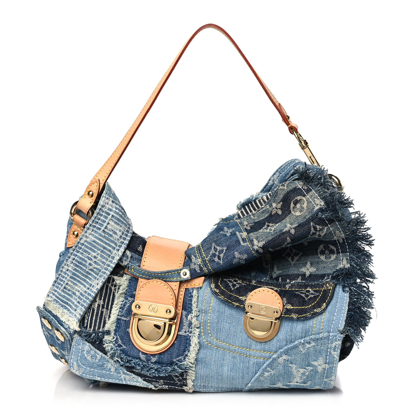 Denim Patchwork Posty Messenger Bag Blue