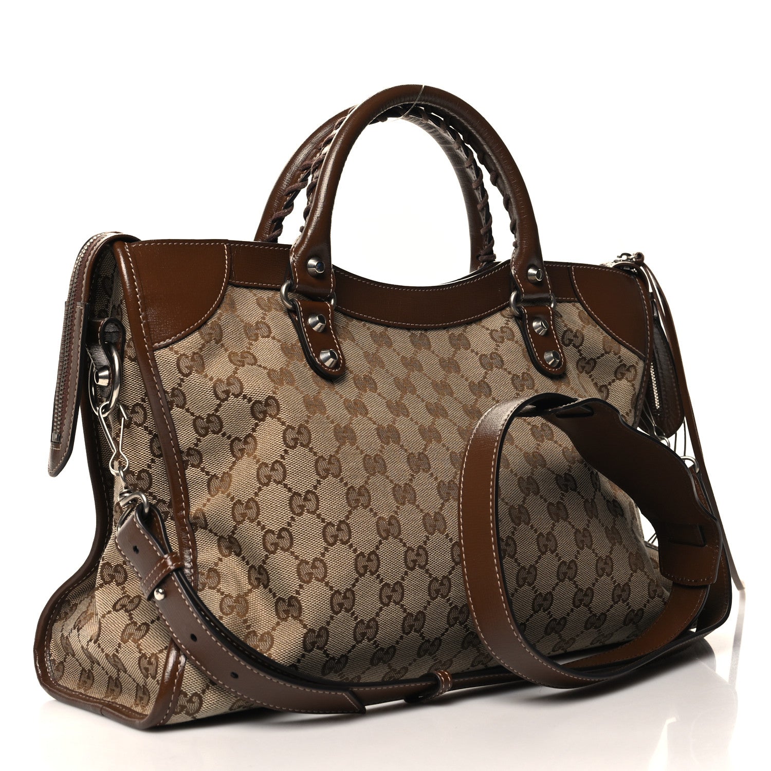 Balenciaga X GUCCI GG Monogram Azalea Calfskin Neo Classic Silver Hardware Medium City Beige Ebony Brown Sugar 4 of 11