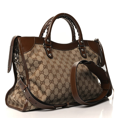 Balenciaga X GUCCI GG Monogram Azalea Calfskin Neo Classic Silver Hardware Medium City Beige Ebony Brown Sugar 4 of 11