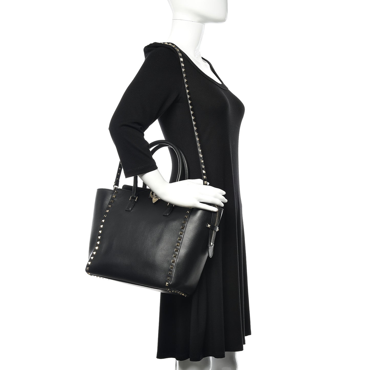 Vitello Rockstud Double Handle Tote Black
