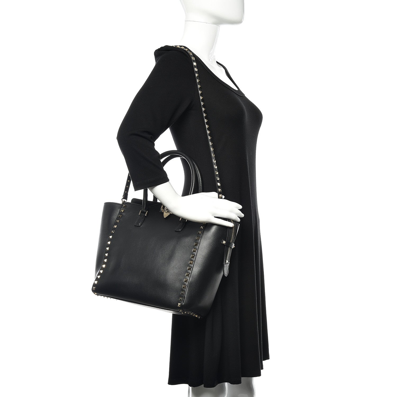 Valentino Garavani Vitello Rockstud Double Handle Tote Black 2 of 10