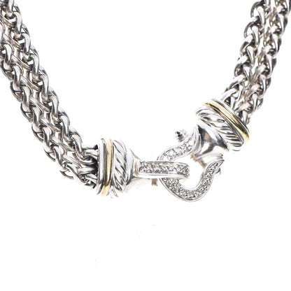 David Yurman Sterling Silver 18K Yellow Gold Diamond Double Wheat Buckle Necklace 4 of 6