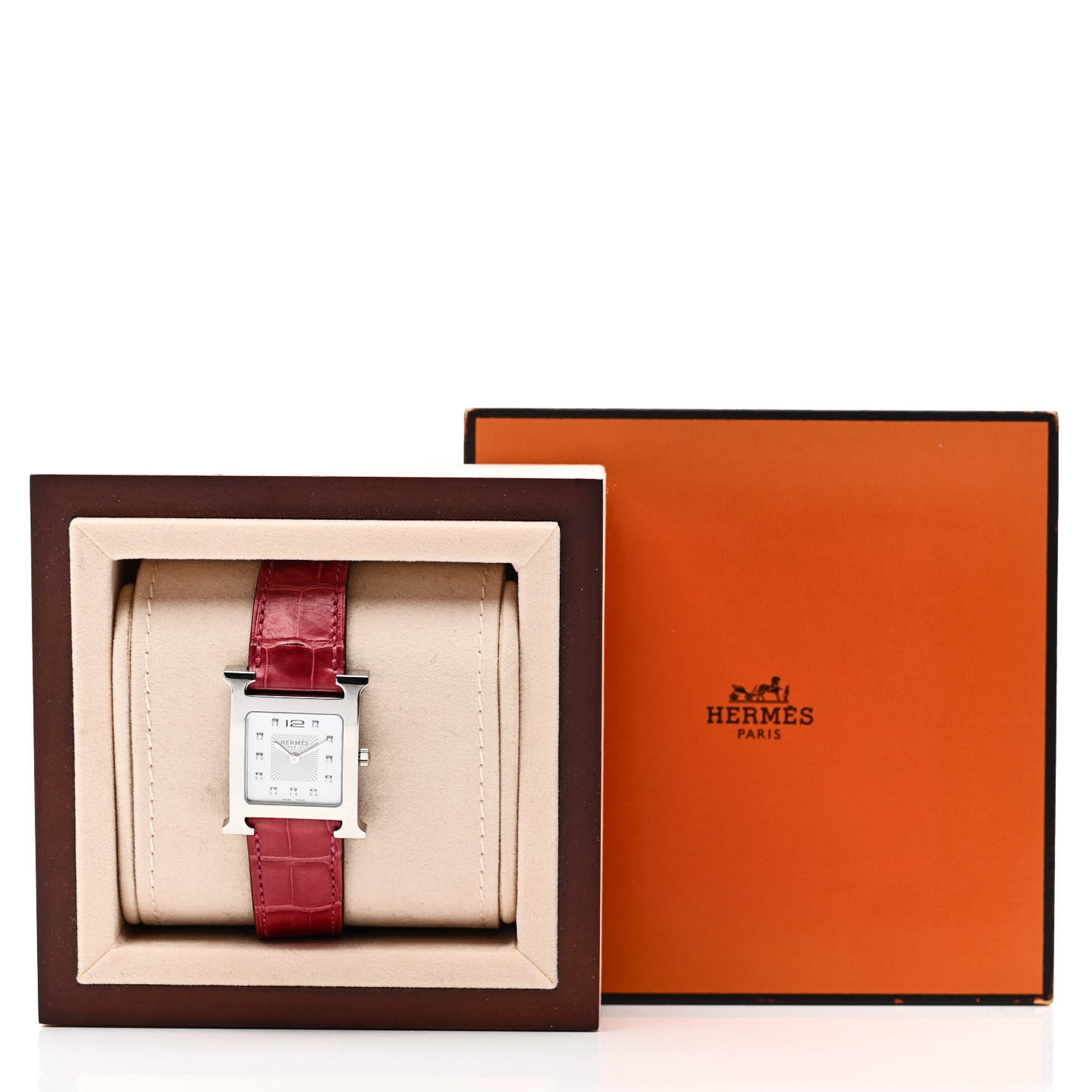 Stainless Steel Alligator Diamond Mother of Pearl 26mm Heure H Hour Quartz Watch Braise