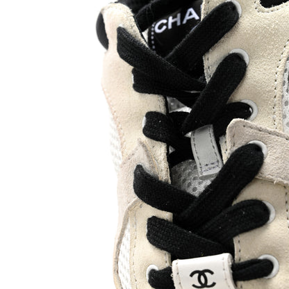 Chanel Mesh Suede Grained Calfskin Womens CC Sneakers 37.5 White Black 16 of 18
