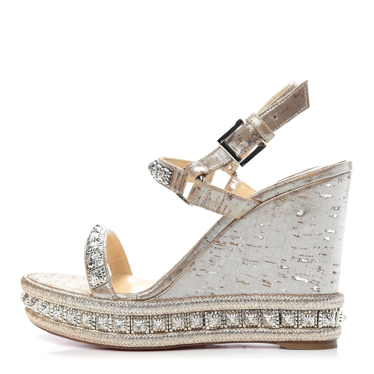 Christian Louboutin Cork Studded Pyradiams 110 Platform Sandals 38 Silver 1 of 8