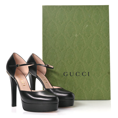 Gucci Malaga Kid Interlocking G Ankle Strap Platform Pumps 40 Black 8 of 9