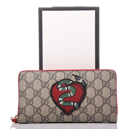 Gucci GG Supreme Monogram Kingsnake Heart Embroidered Zip Around Wallet Red 9 of 9