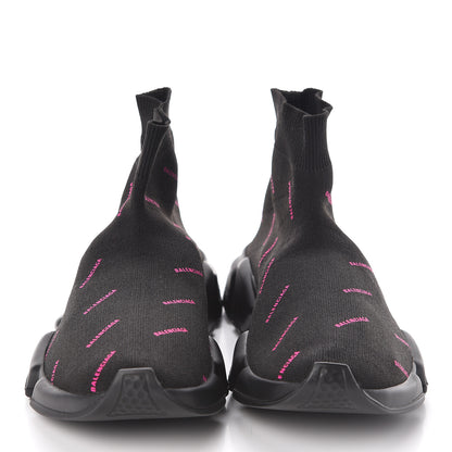 Balenciaga Neoprene Knit Allover Logo Womens Speed Sneakers 39 Black Fuchsia 2 of 8