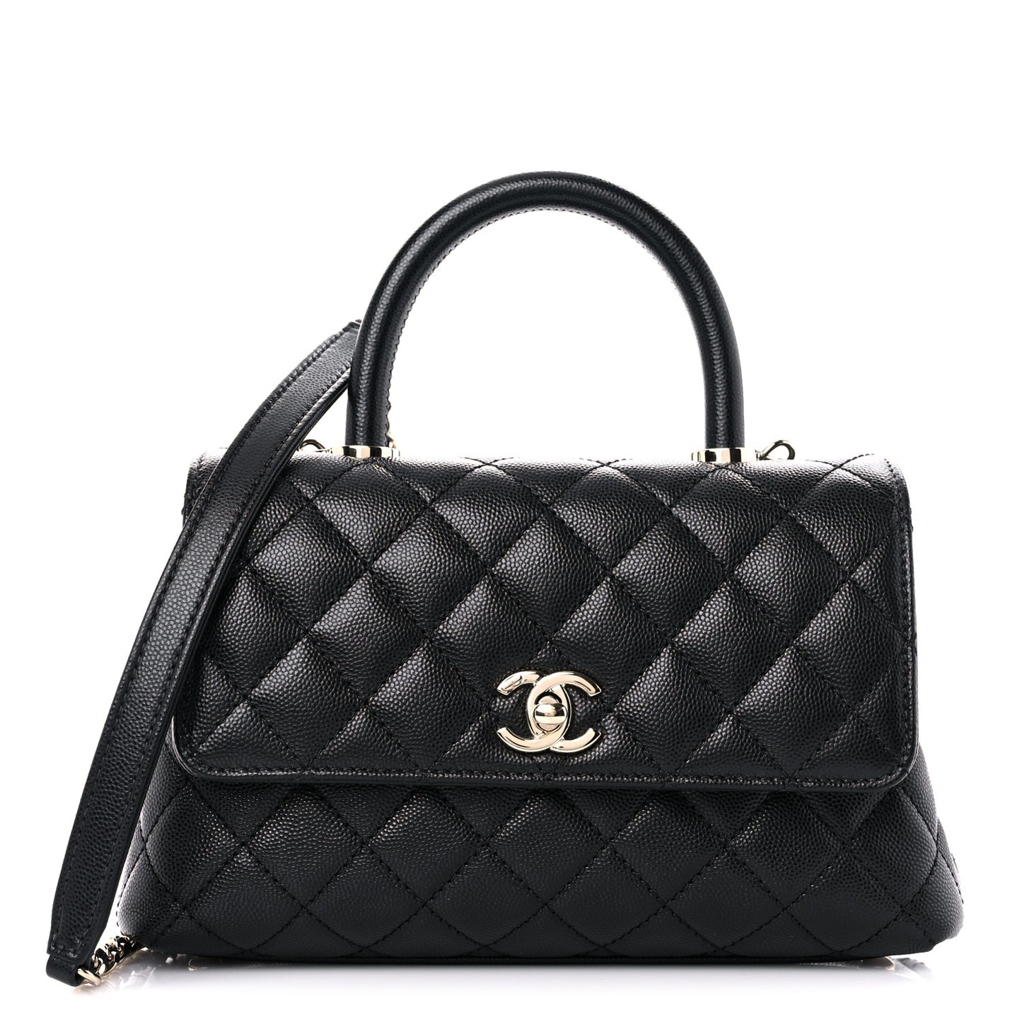 Caviar Quilted Mini Coco Handle Flap Black