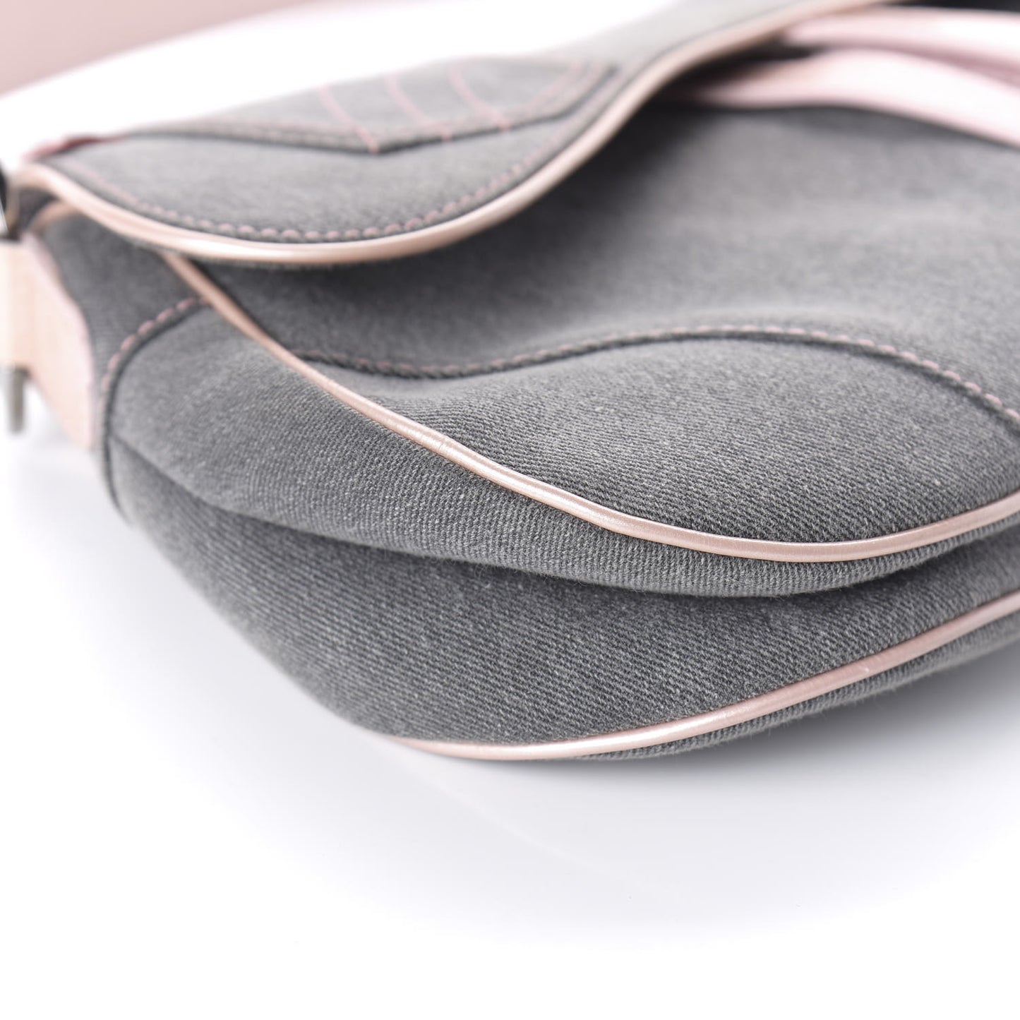 Patent Denim Jeans Saddle Bag Grey Pink