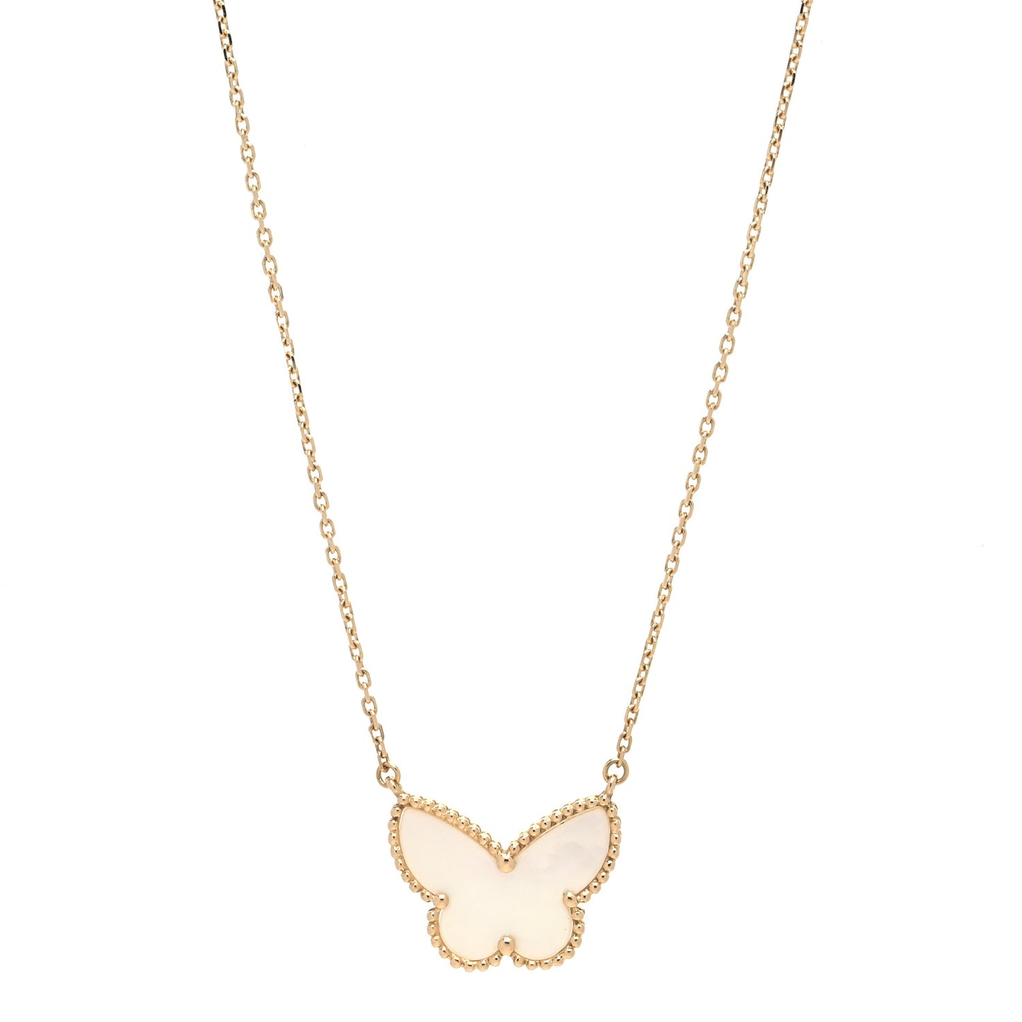 18K Yellow Gold Mother of Pearl Lucky Alhambra Butterfly Pendant Necklace