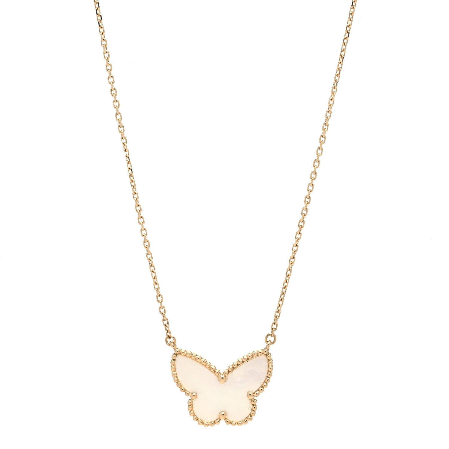 Van Cleef & Arpels 18K Yellow Gold Mother of Pearl Lucky Alhambra Butterfly Pendant Necklace 1 of 6