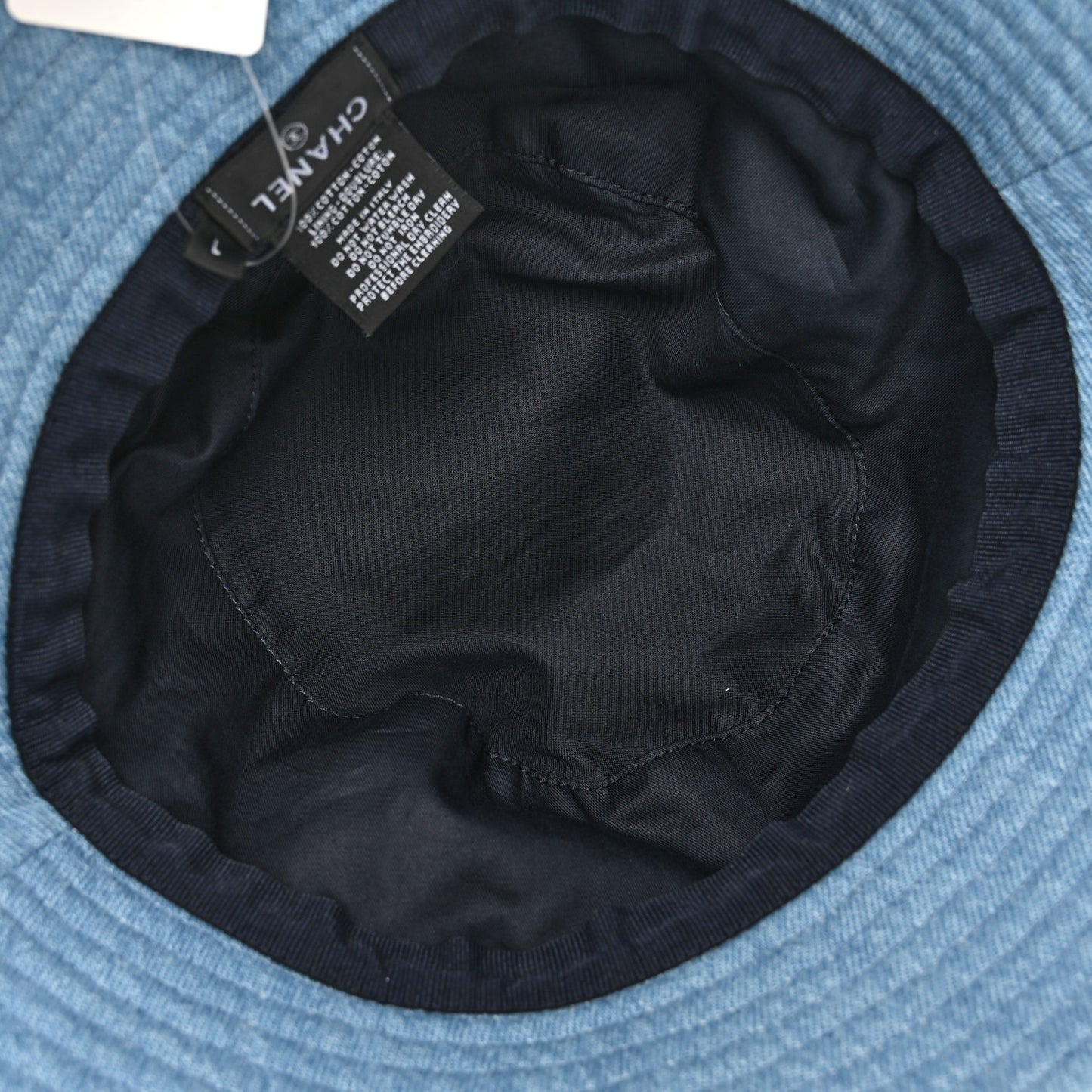 Denim Sequin Cloche Logo Bucket Hat L Blue