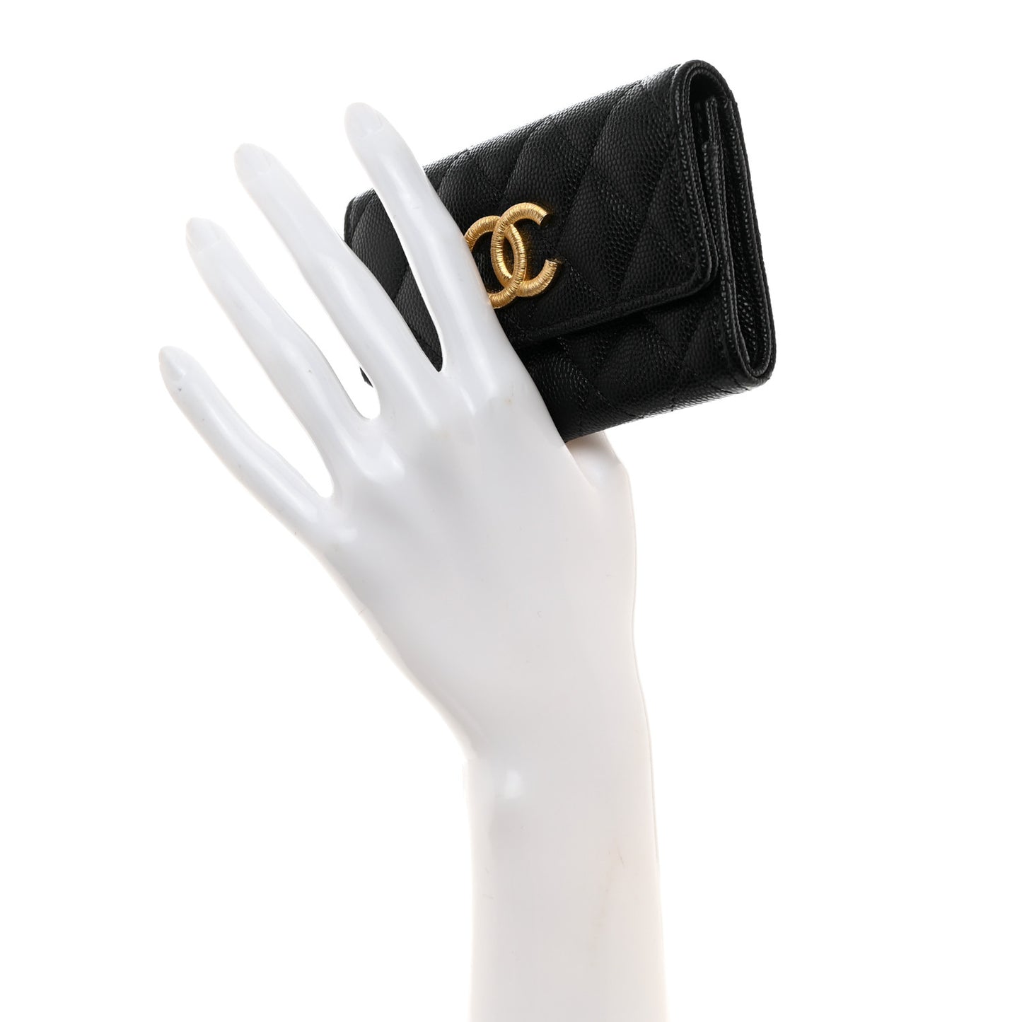 Caviar Quilted Textured CC Flap Card Holder Black