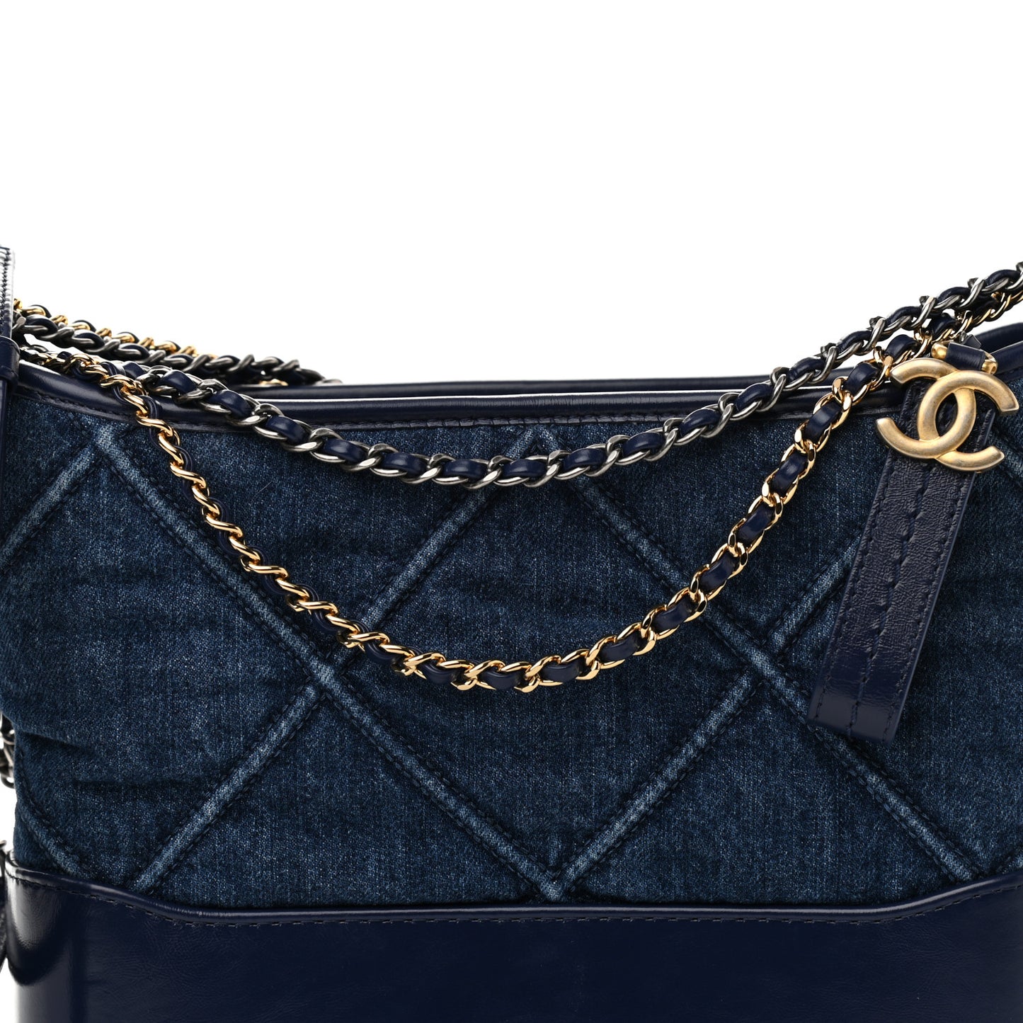 Denim Calfskin Quilted Small Gabrielle Logo Hobo Blue