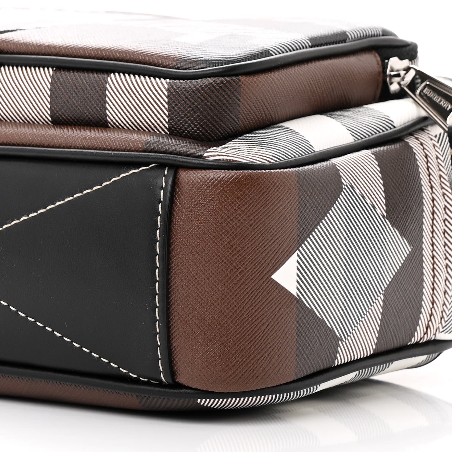 Burberry E-Canvas Calfskin Geometric Check Paddy Messenger Dark Birch Brown White 11 of 13