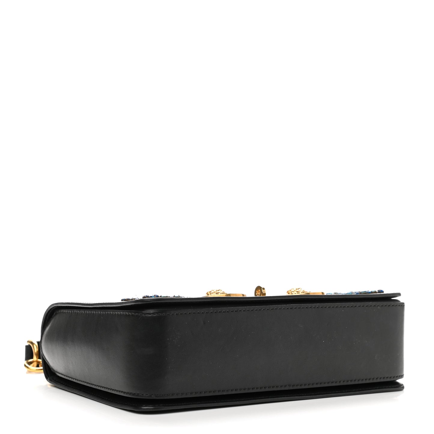 Nappa Crystal Embroidered Medium Icon Flap Black