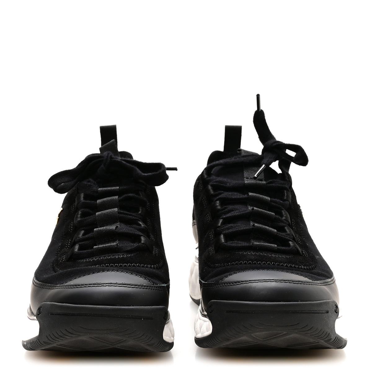Velvet Calfskin Mixed Fibers CC Sneakers 38.5 Black