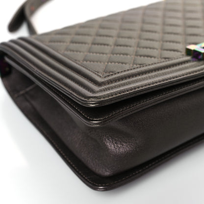Chanel Iridescent Goatskin Quilted New Medium Boy Flap Dark Gold 8 of 9