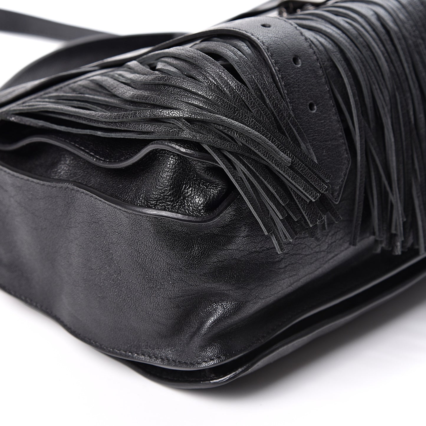 Lambskin Fringe Medium PS1 Satchel Black