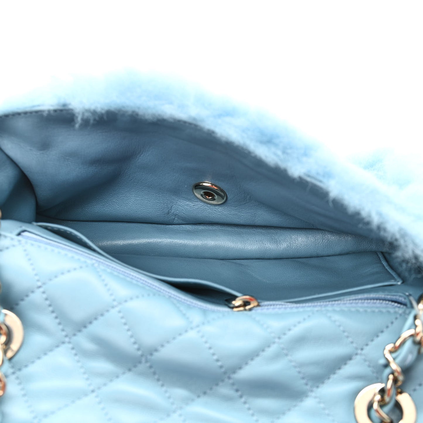 Shearling Lambskin Quilted Flap Blue