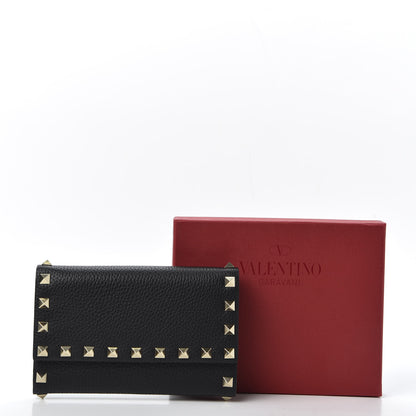 Valentino Garavani Pebbled Calfskin Rockstud Flap Wallet Black 10 of 10