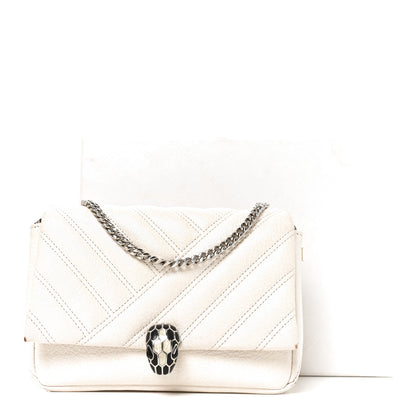 Bulgari Iridescent Calfskin Matelasse Serpenti Cabochon Shoulder Bag White 11 of 11